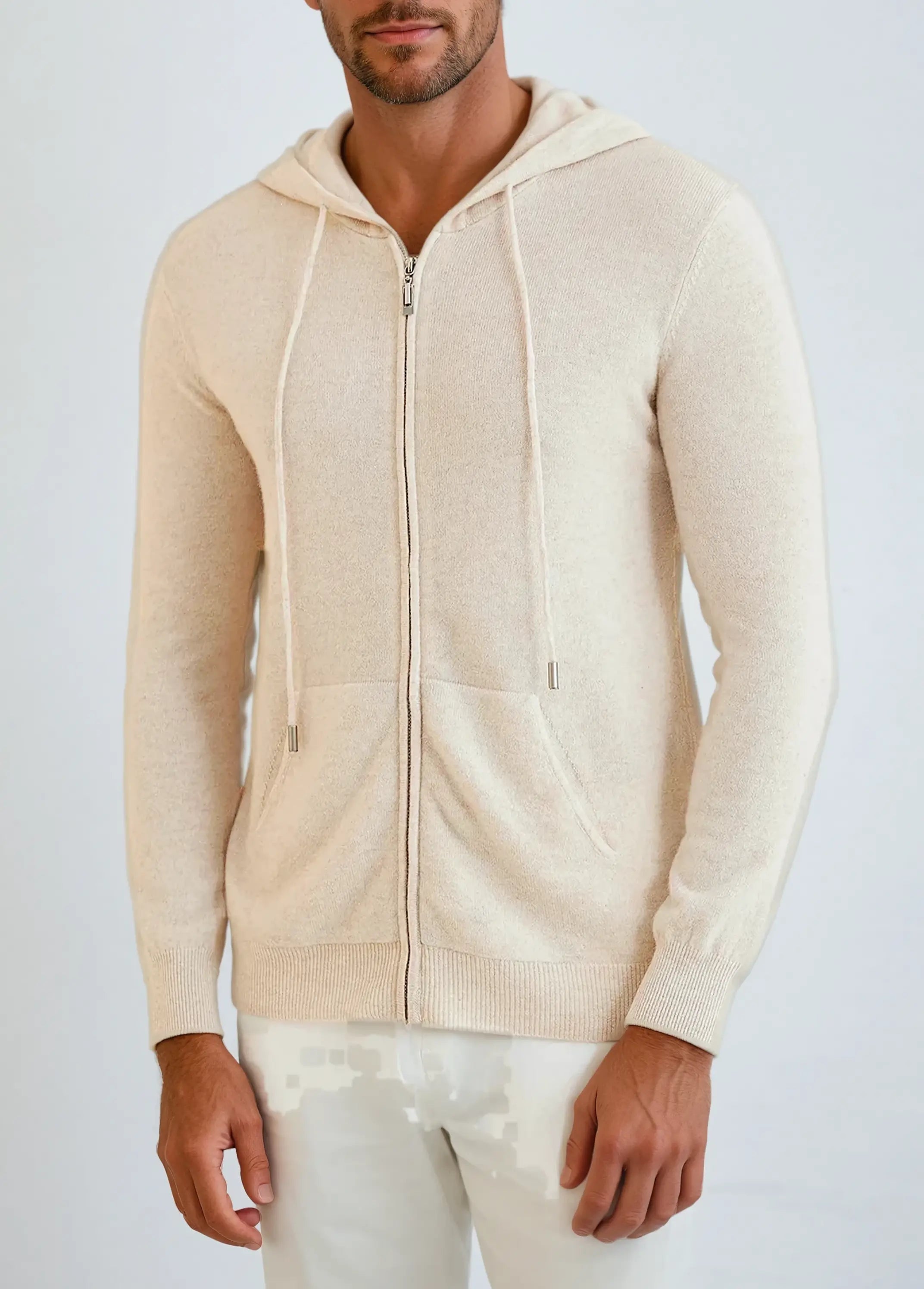 Variant image for Herren Strickjacke Beige Größe M 100% Kaschmir mit Reißverschluss-1