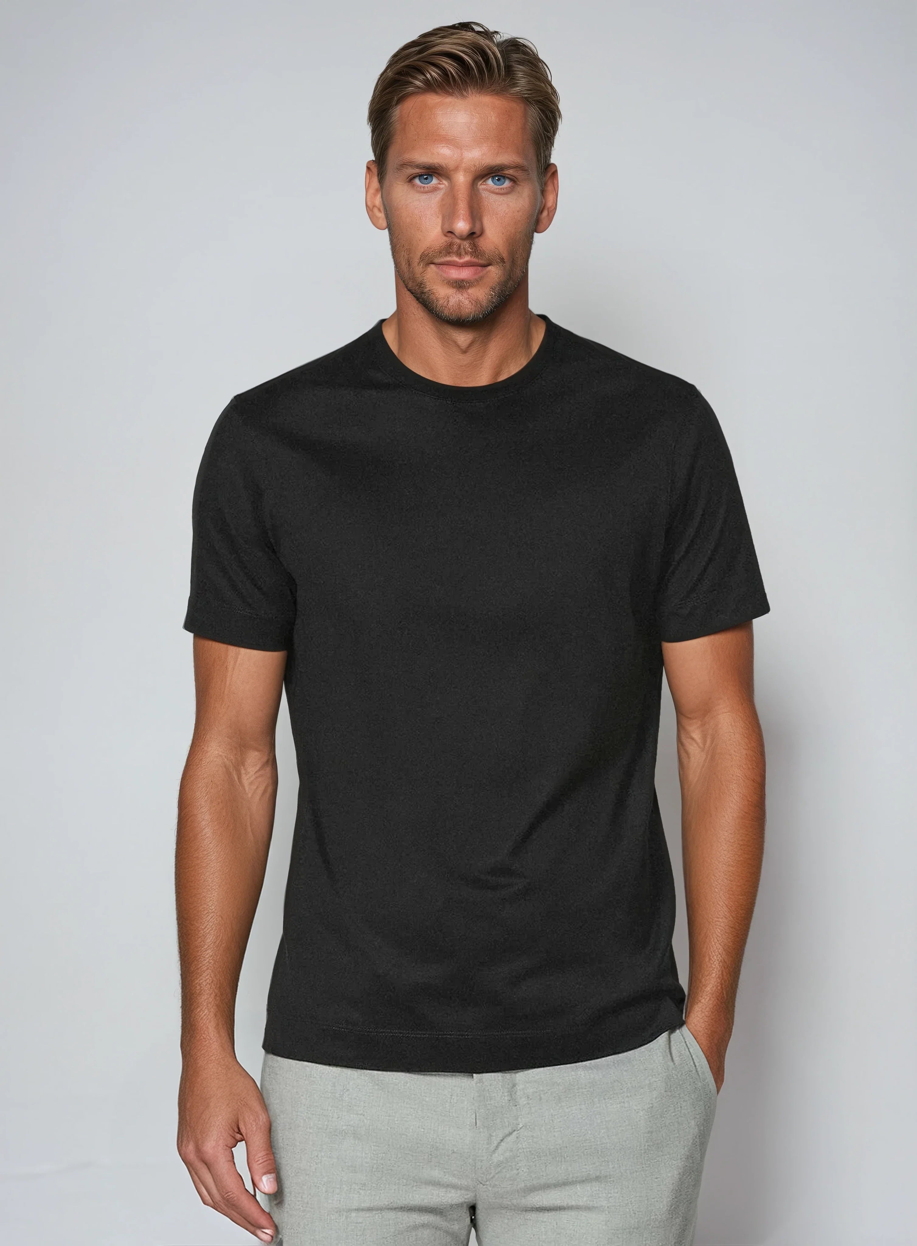 Variant image for Herren T-Shirt aus 100% Supima-Baumwolle – Stilvolles Schwarzes T-Shirt für Männer, Bequem und Vielseitig-1