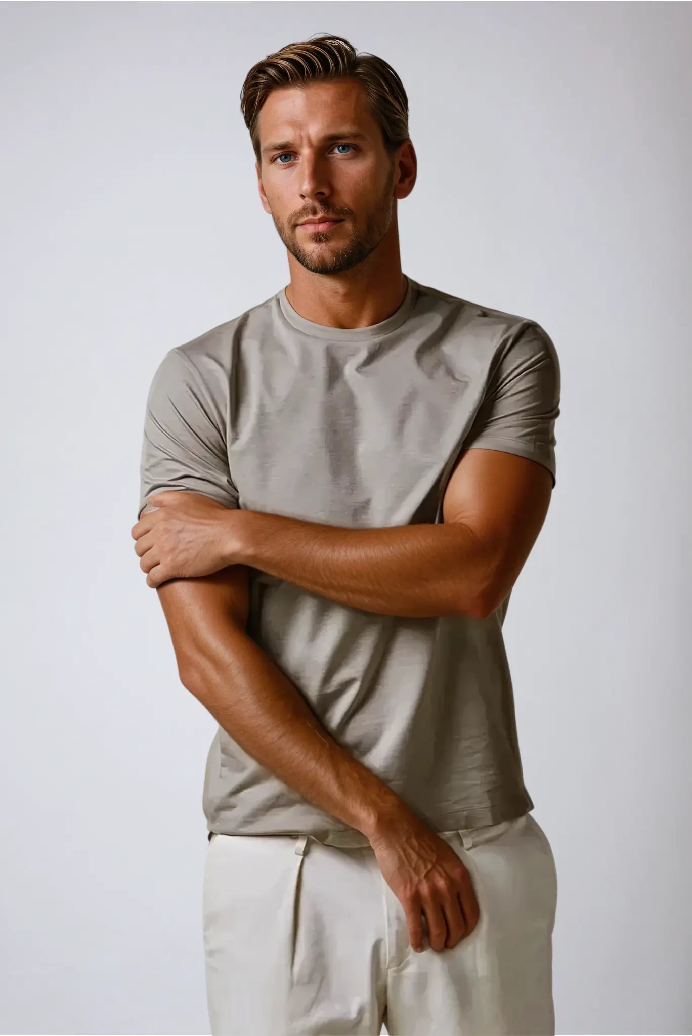 Variant image for Herren T-Shirt aus 100% Supima-Baumwolle – Taupe, Bequem und Stilvoll für Männer, Ideal für Lässige und Semi-Casuale Anlässe-1